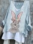 Damen OSTERN (Kaninchen) Langarm T-Shirts T-Shirt V-Ausschnitt Retro Frühling/Herbst Oberteile