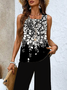 Damen Geblümt Print Zweiteiliges Set Täglich Ärmellos Lässig Sommer Bluse mit Hose Matching Set