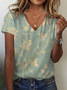 Damen Geblümt Kurzarm T-Shirts T-Shirt V-Ausschnitt Print Lässig Sommer T-Shirt mit Grafik Oberteile