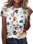 Damen Geblümt Kurzarm T-Shirts T-Shirt Rundhals Lässig Sommer Oberteile