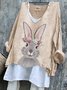 Damen OSTERN (Kaninchen) Langarm T-Shirts T-Shirt V-Ausschnitt Retro Frühling/Herbst Oberteile