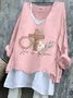 Damen OSTERN (Kaninchen) Langarm T-Shirts T-Shirt V-Ausschnitt Retro Frühling/Herbst Oberteile