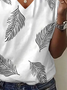 Damen Feder Kurzarm T-Shirts T-Shirt V-Ausschnitt Print Lässig Sommer T-Shirt mit Grafik Oberteile