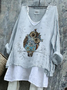 Damen Tier Langarm T-Shirts T-Shirt V-Ausschnitt Retro Frühling/Herbst Oberteile