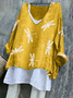 Damen Tier Langarm T-Shirts T-Shirt V-Ausschnitt Retro Frühling/Herbst Oberteile