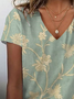 Damen Geblümt Kurzarm T-Shirts T-Shirt V-Ausschnitt Print Lässig Sommer T-Shirt mit Grafik Oberteile