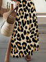 Damen Leopard Kurzarm Sommer Print Kleid V-Ausschnitt Täglich Lässig Maxikleid T-Shirt-Kleid X-Linie Kleid