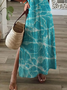 Damen Abstrakt Kurzarm Sommer Print Kleid V-Ausschnitt Täglich Lässig Maxikleid T-Shirt-Kleid X-Linie Kleid