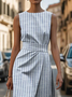 Damen Gestreift Ärmellos Sommer Print Kleid Rundhals Täglich Retro Maxikleid Etuikleid H-Linie Kleid