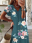 Damen Geblümt Kurzarm Sommer Print Kleid V-Ausschnitt Täglich Lässig Maxikleid T-Shirt-Kleid X-Linie Kleid