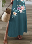 Damen Geblümt Kurzarm Sommer Print Kleid V-Ausschnitt Täglich Lässig Maxikleid T-Shirt-Kleid X-Linie Kleid