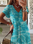 Damen Abstrakt Kurzarm Sommer Print Kleid V-Ausschnitt Täglich Lässig Maxikleid T-Shirt-Kleid X-Linie Kleid
