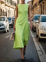 Damen Unifarben Ärmellos Sommer Print Kleid Rundhals Täglich Retro Maxikleid Etuikleid H-Linie Kleid