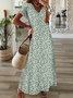 Damen Geblümt Kurzarm Sommer Print Kleid V-Ausschnitt Täglich Lässig Maxikleid T-Shirt-Kleid X-Linie Kleid