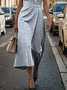 Damen Gestreift Ärmellos Sommer Print Kleid Rundhals Täglich Retro Maxikleid Etuikleid H-Linie Kleid