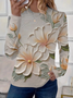 Damen Geblümt Langarm T-Shirts T-Shirt Rundhals Print Lässig Frühling/Herbst T-Shirt mit Grafik Oberteile
