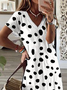 Damen Polka Dots Kurzarm Sommer Print Kleid V-Ausschnitt Täglich Lässig Maxikleid T-Shirt-Kleid X-Linie Kleid