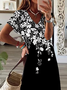 Damen Geblümt Kurzarm Sommer Print Kleid V-Ausschnitt Täglich Lässig Maxikleid T-Shirt-Kleid X-Linie Kleid