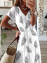 Damen Feder Kurzarm Sommer Print Kleid V-Ausschnitt Täglich Lässig Maxikleid T-Shirt-Kleid X-Linie Kleid
