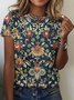 Damen Geblümt Kurzarm T-Shirts T-Shirt Rundhals Lässig Sommer Oberteile