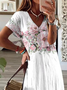 Damen Geblümt Kurzarm Sommer Print Kleid V-Ausschnitt Täglich Lässig Maxikleid T-Shirt-Kleid X-Linie Kleid