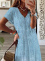 Damen Geblümt Kurzarm Sommer Print Kleid V-Ausschnitt Täglich Lässig Maxikleid T-Shirt-Kleid X-Linie Kleid