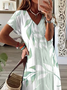 Damen Geblümt Kurzarm Sommer Print Kleid V-Ausschnitt Täglich Lässig Maxikleid T-Shirt-Kleid X-Linie Kleid