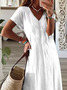 Damen Geblümt Kurzarm Sommer Print Kleid V-Ausschnitt Täglich Lässig Maxikleid T-Shirt-Kleid X-Linie Kleid
