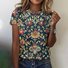 Damen Geblümt Kurzarm T-Shirts T-Shirt Rundhals Lässig Sommer Oberteile