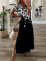 Damen Geblümt Kurzarm Sommer Print Kleid V-Ausschnitt Täglich Lässig Maxikleid T-Shirt-Kleid X-Linie Kleid