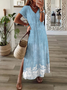 Damen Geblümt Kurzarm Sommer Print Kleid V-Ausschnitt Täglich Lässig Maxikleid T-Shirt-Kleid X-Linie Kleid