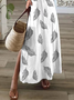Damen Feder Kurzarm Sommer Print Kleid V-Ausschnitt Täglich Lässig Maxikleid T-Shirt-Kleid X-Linie Kleid