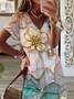Damen Geblümt Kurzarm Sommer Print Kleid V-Ausschnitt Täglich Lässig Maxikleid T-Shirt-Kleid X-Linie Kleid