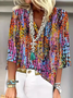 Damen Geometrisch Halbarm Bluse Sommer Schalkragen Täglich Lässig Oberteile