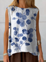 Damen Ärmellos Tanktop Oberteile Leibchen Sommer Geblümt Print Rundhals Täglich Lässig Oberteile
