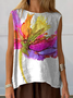 Damen Ärmellos Tanktop Oberteile Leibchen Sommer Geblümt Print Rundhals Täglich Lässig Oberteile