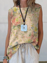 Damen Ärmellos Tanktop Oberteile Leibchen Sommer Geblümt Print Rundhals Täglich Lässig Oberteile
