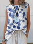Damen Ärmellos Tanktop Oberteile Leibchen Sommer Geblümt Print Rundhals Täglich Lässig Oberteile