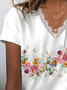 Damen Geblümt Kurzarm T-Shirts T-Shirt V-Ausschnitt Print Lässig Sommer T-Shirt mit Grafik Oberteile