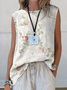 Damen Ärmellos Tanktop Oberteile Leibchen Sommer Geblümt Print Rundhals Täglich Lässig Oberteile