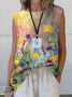 Damen Ärmellos Tanktop Oberteile Leibchen Sommer Geblümt Print Rundhals Täglich Lässig Oberteile