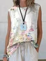 Damen Ärmellos Tanktop Oberteile Leibchen Sommer Geblümt Print Rundhals Täglich Lässig Oberteile