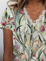 Damen Geblümt Kurzarm T-Shirts T-Shirt V-Ausschnitt Print Lässig Sommer T-Shirt mit Grafik Oberteile