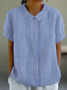 Damen Gestreift Kurzarm Bluse Sommer Print Schalkragen Täglich Lässig Oberteile