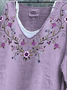 Damen Geblümt Langarm T-Shirts T-Shirt V-Ausschnitt Retro Frühling/Herbst Oberteile