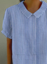 Damen Gestreift Kurzarm Bluse Sommer Print Schalkragen Täglich Lässig Oberteile