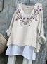 Damen Geblümt Langarm T-Shirts T-Shirt V-Ausschnitt Retro Frühling/Herbst Oberteile