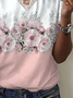 Damen Geblümt Kurzarm T-Shirts T-Shirt V-Ausschnitt Print Lässig Sommer T-Shirt mit Grafik Oberteile