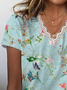 Damen Geblümt Kurzarm T-Shirts T-Shirt V-Ausschnitt Print Lässig Sommer T-Shirt mit Grafik Oberteile