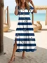 Damen Gestreift Kurzarm Sommer Print Kleid V-Ausschnitt Täglich Lässig Maxikleid X-Linie Kleid